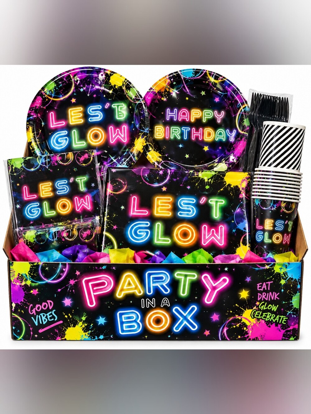Neon Glow Party In A Box - Black Multi Colors